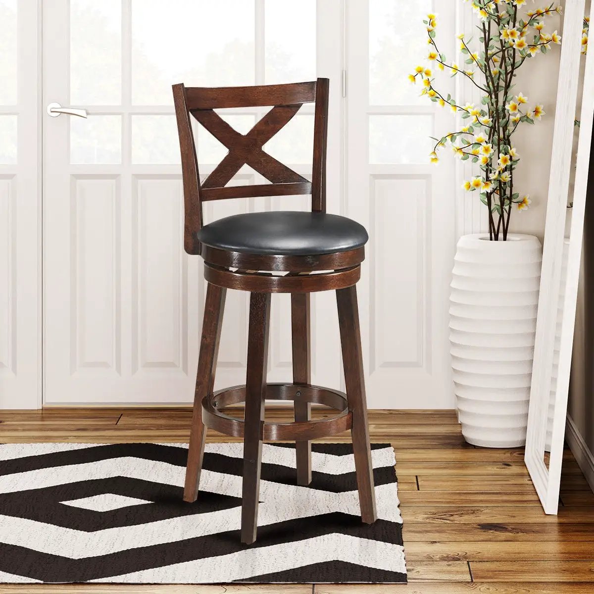 Swivel X-back Upholstered Counter Height Bar Stool with PVC Cushioned Seat by DirectDeals