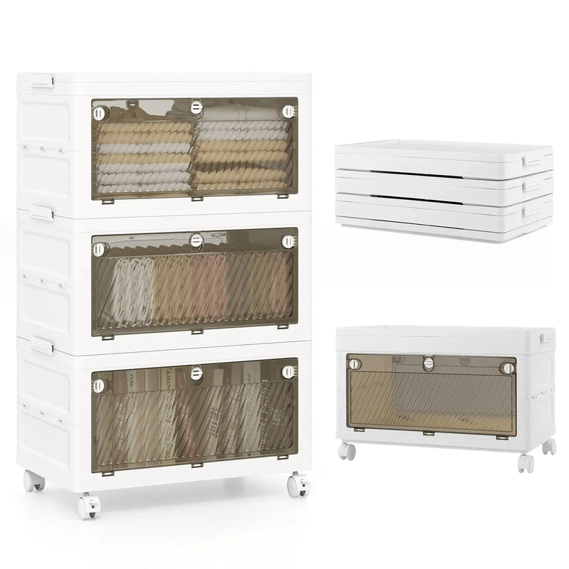 33 Gal 3-Pack Stackable Plastic Storage Bins with Lid for Bedroom Living Room-White by DirectDeals