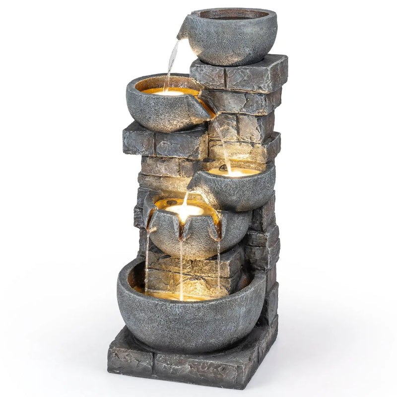 33" H Outdoor Water Fountain with LED Lights for Patio by DirectDeals