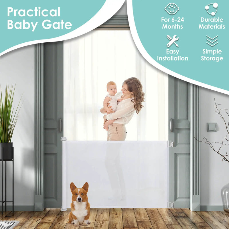 33 Inch Tall Retractable Mesh Safety Gate for Indoor and Outdoor Use by DirectDeals