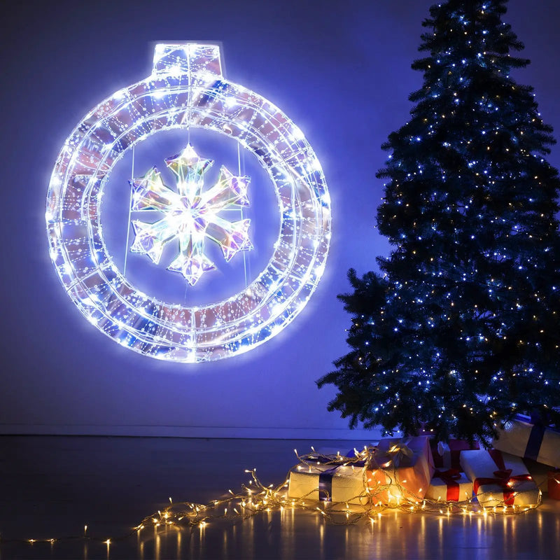 33 Inch Lighted Snowflake Wreath with Hanging Ring and Support Bracket by DirectDeals