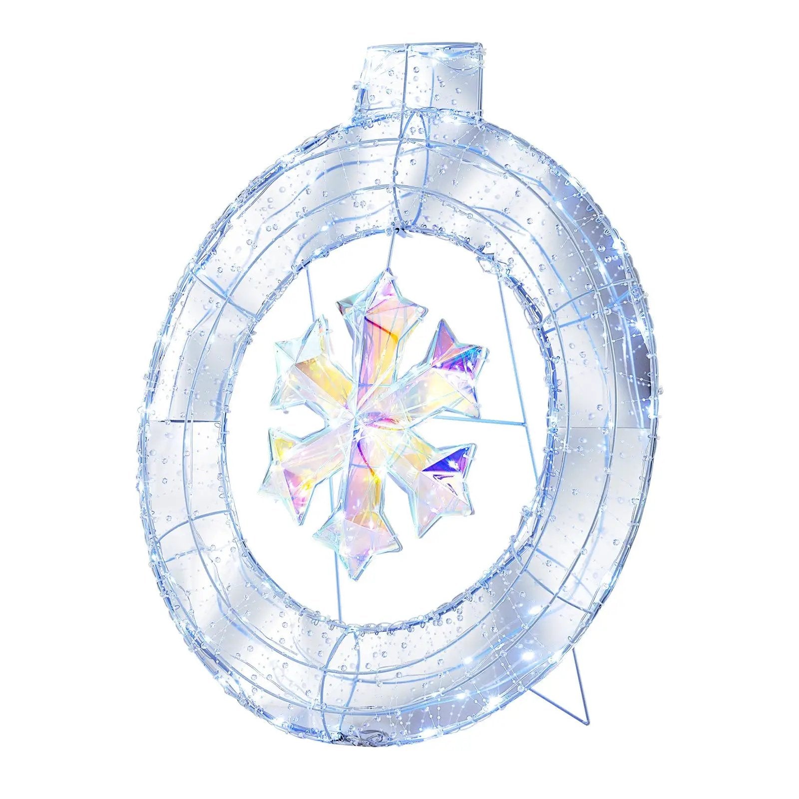 33 Inch Lighted Snowflake Wreath with Hanging Ring and Support Bracket by DirectDeals