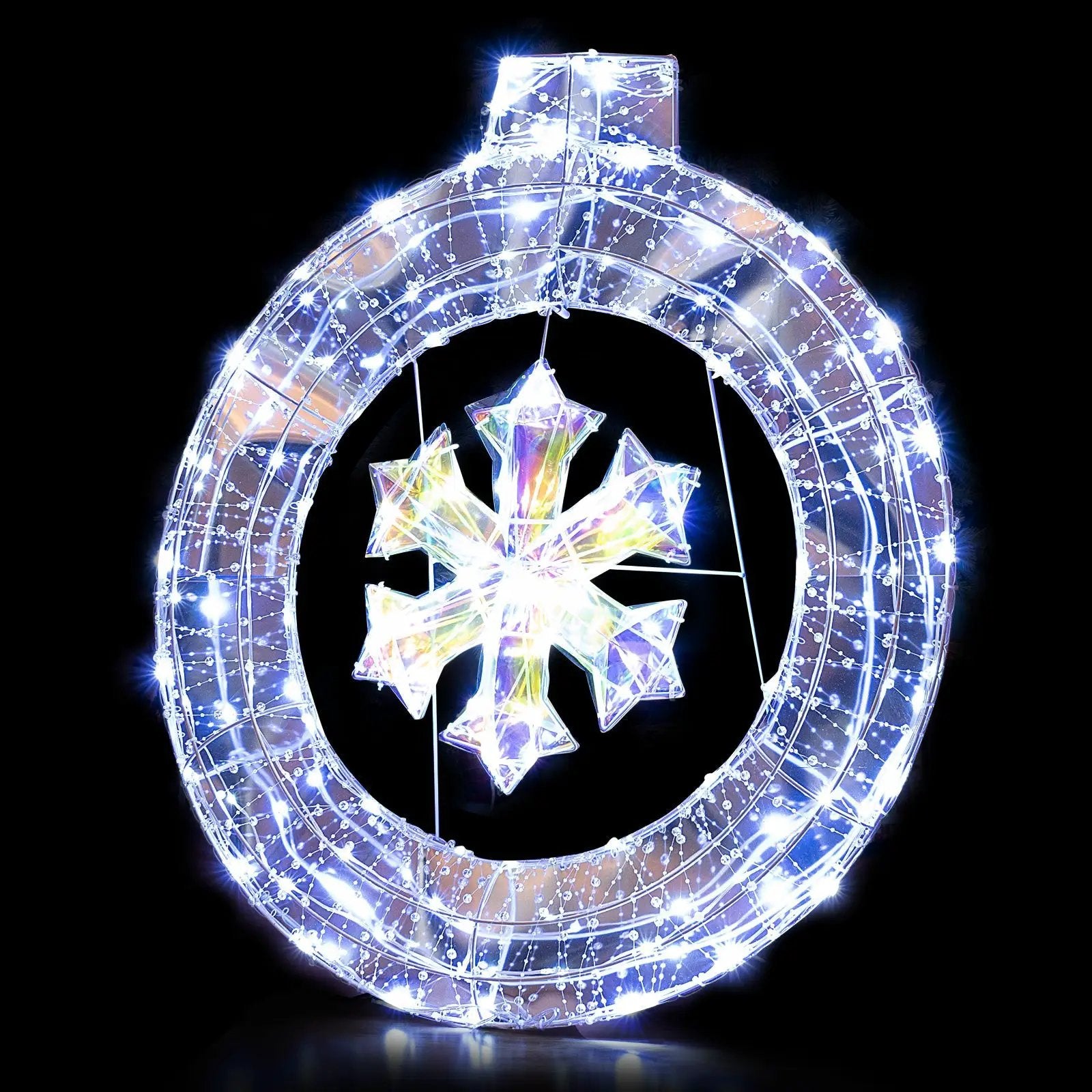 33 Inch Lighted Snowflake Wreath with Hanging Ring and Support Bracket by DirectDeals