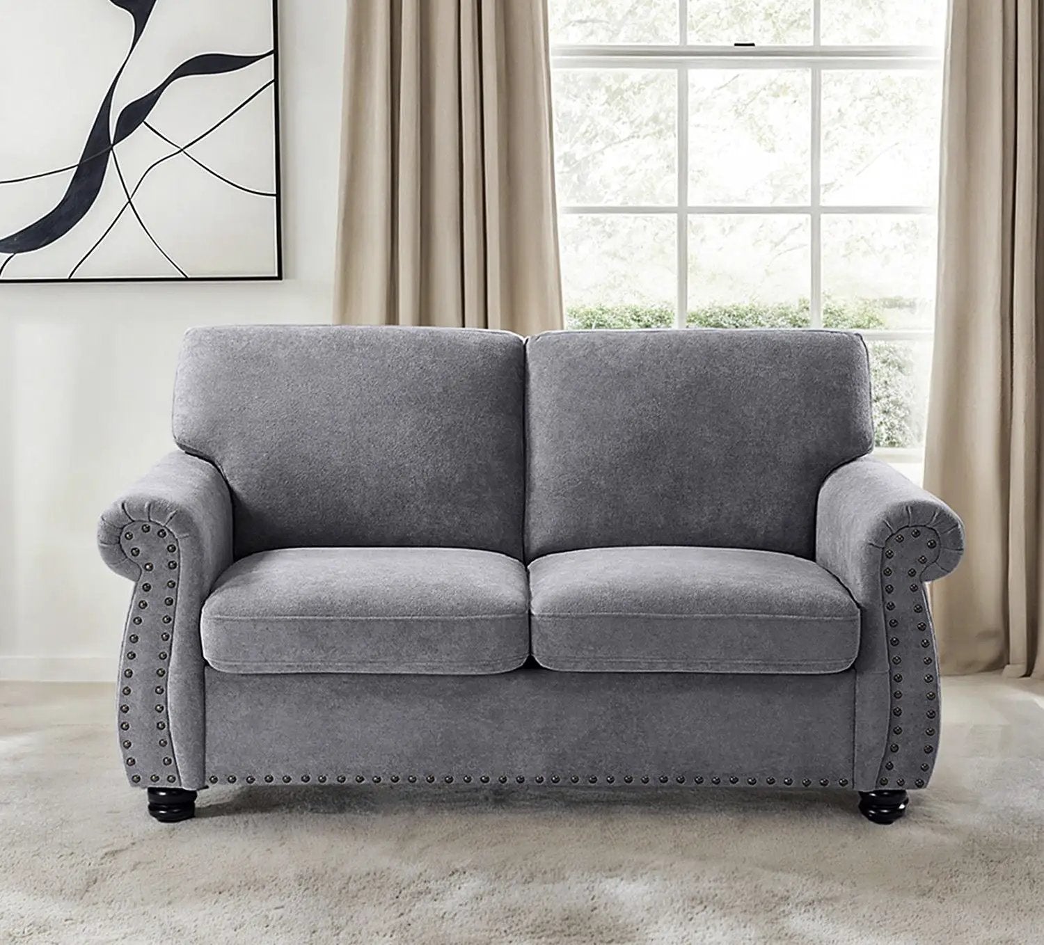 Soft Loveseat, Upholstered 2 Seater Couch, Loose Back Cushions And Turned Legs by Unique Piece Furniture