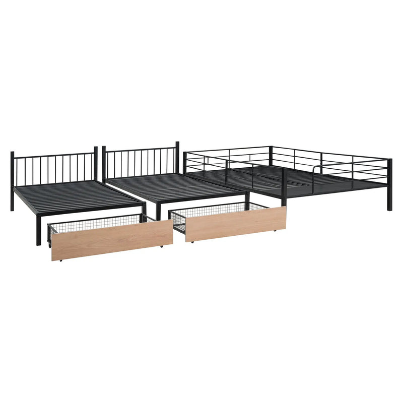 Triple Bunk Bed With Drawers, Multi-Functional Frame With Desks And Shelves In The Middle by HouseOfZazla