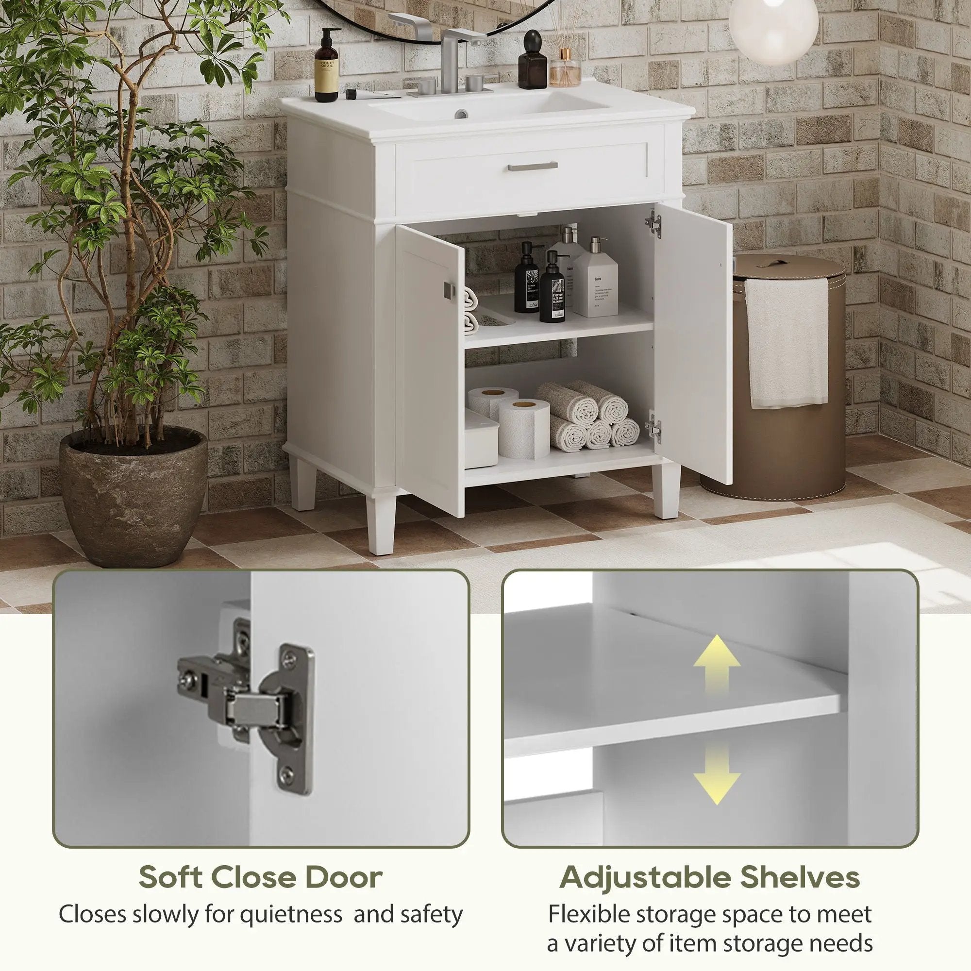 Bathroom Vanity With Ceramic Basin, Soft Close Door And Adjustable Shelves by HouseOfZazla