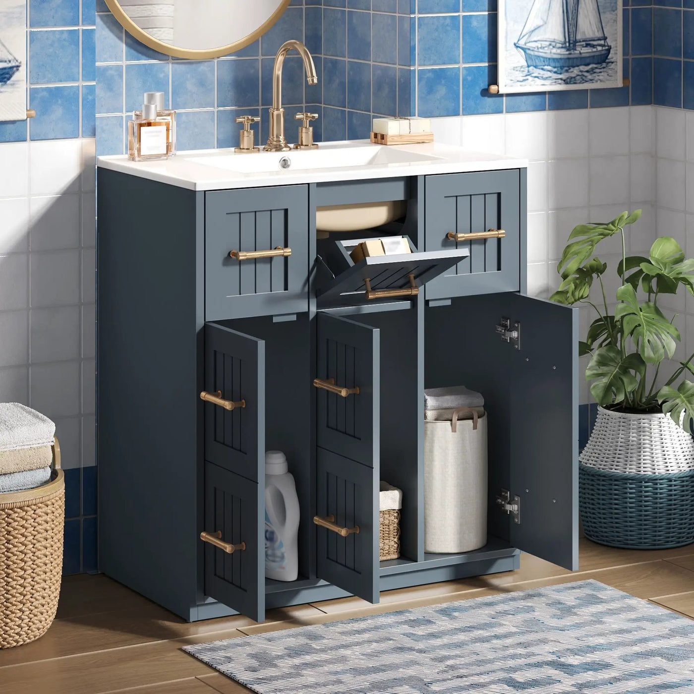 Bathroom Vanity With Undermount Sink, Soft-Close Doors, Drawers, Ceramic Sink by HouseOfZazla