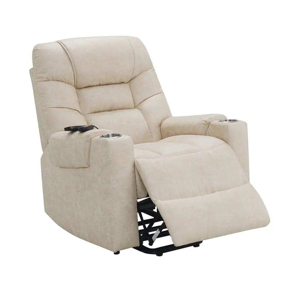 Nairi - Power Recliner With Lift & Heating & Massage - Ivory Leather Aire by Unique Piece Furniture