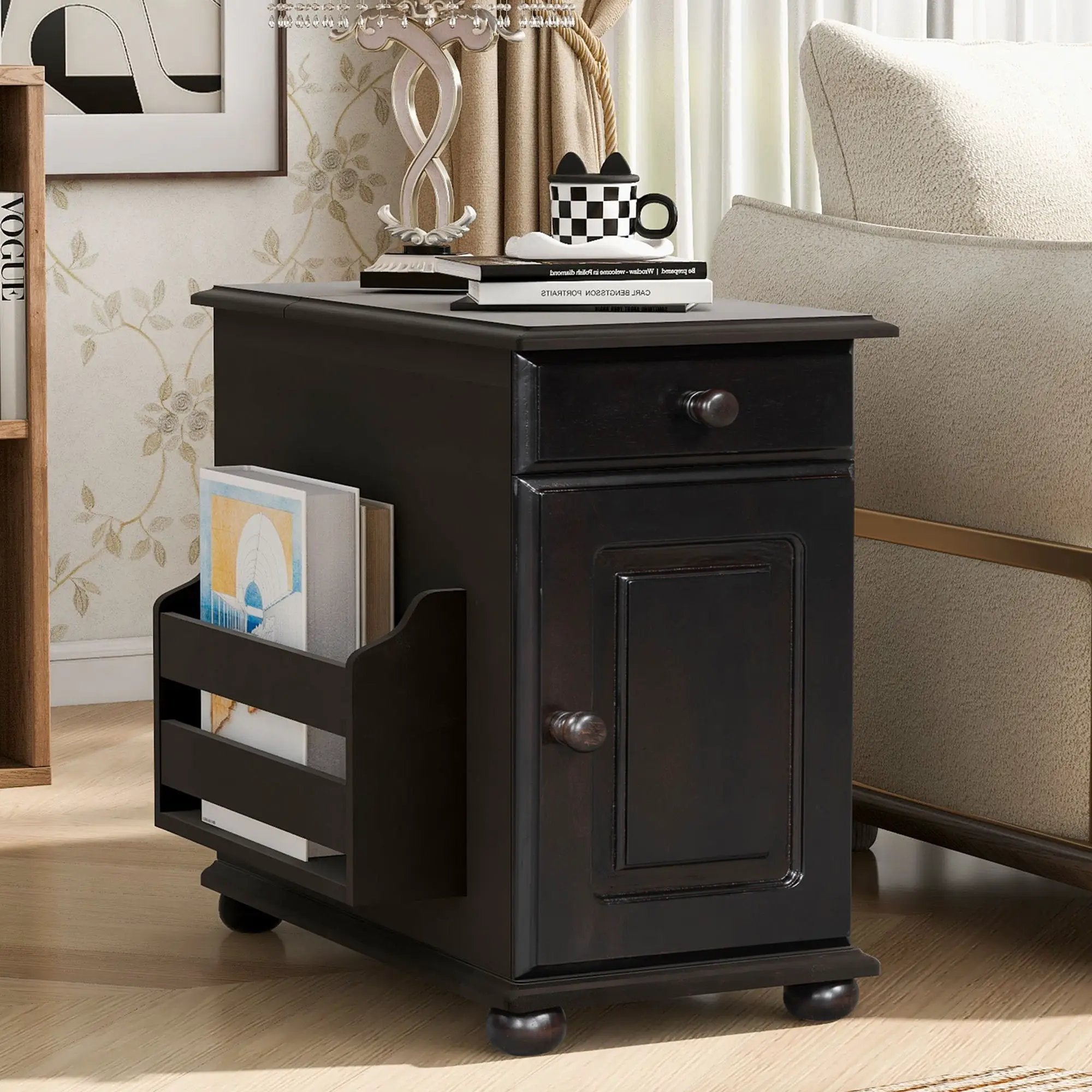 Vintage Flip Top Side Table With USB Ports by HouseOfZazla