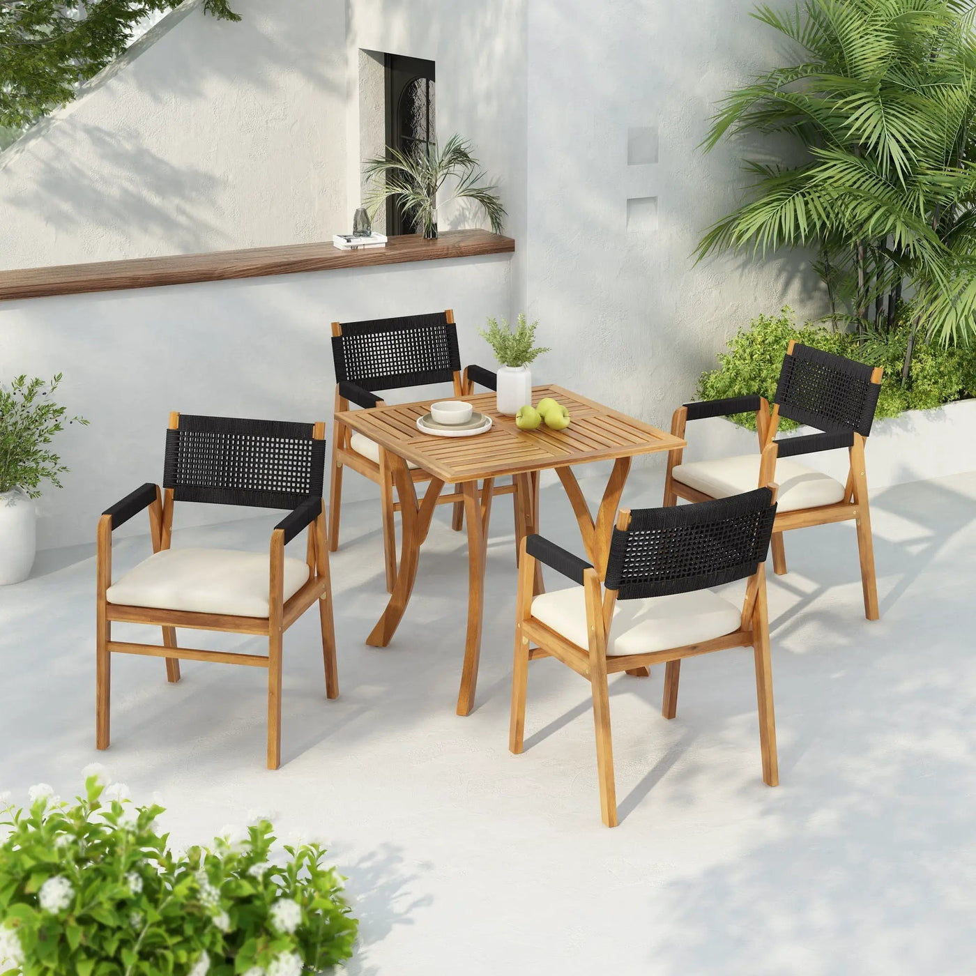 Outdoor Rustic Patio Acacia Bistro Set With Cushions by HouseOfZazla