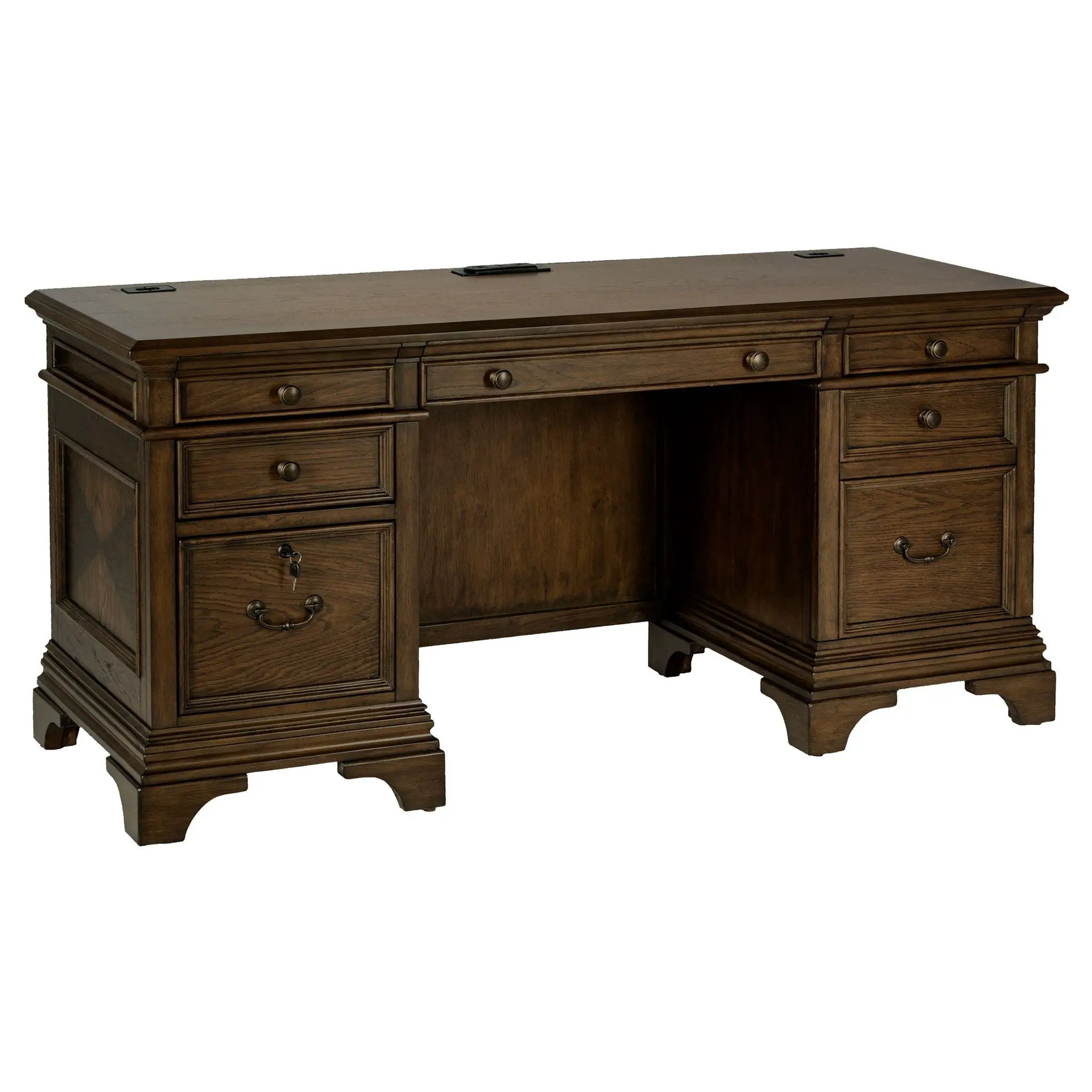 Hartshill 66-inch 5-drawer Credenza Office Desk Burnish Oak by Unique Piece Furniture