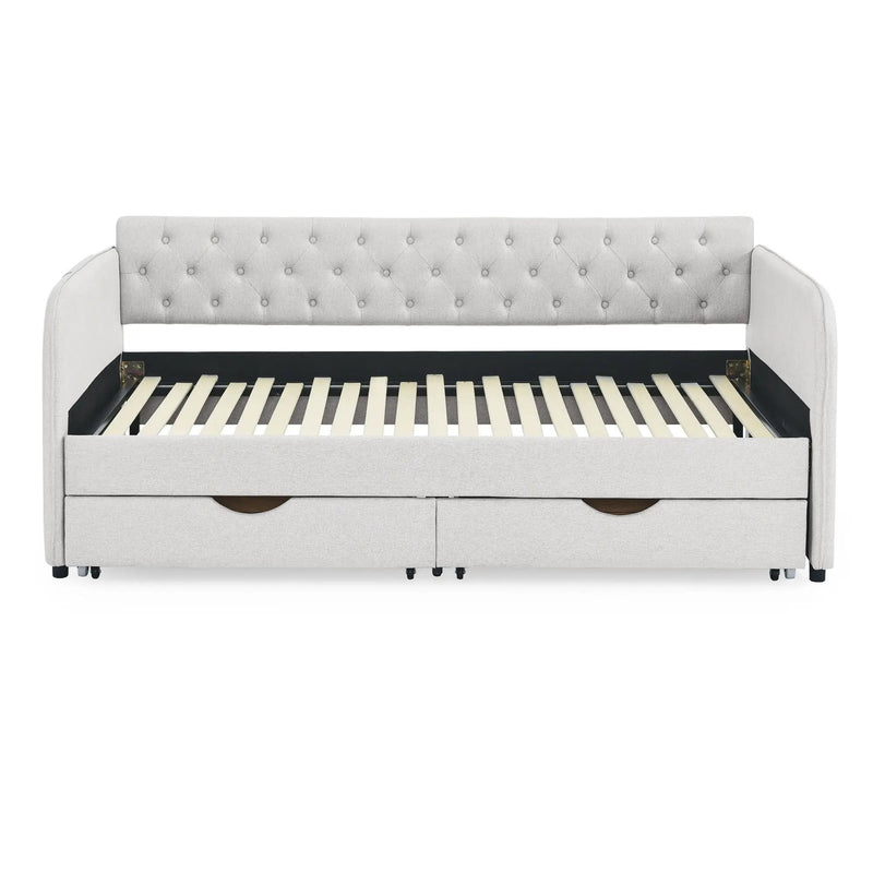 Daybed With Trundle And Storage Drawers, Flat Arms With Pocket by Unique Piece Furniture