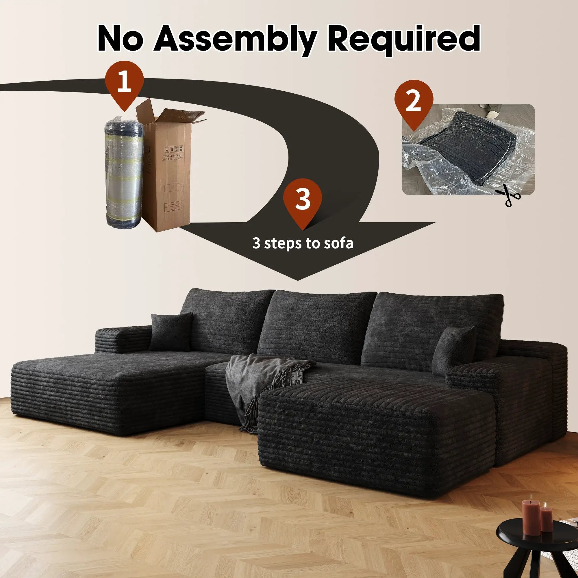 107" Cloud Sectional Sofa with Ottoman by HouseOfZazla