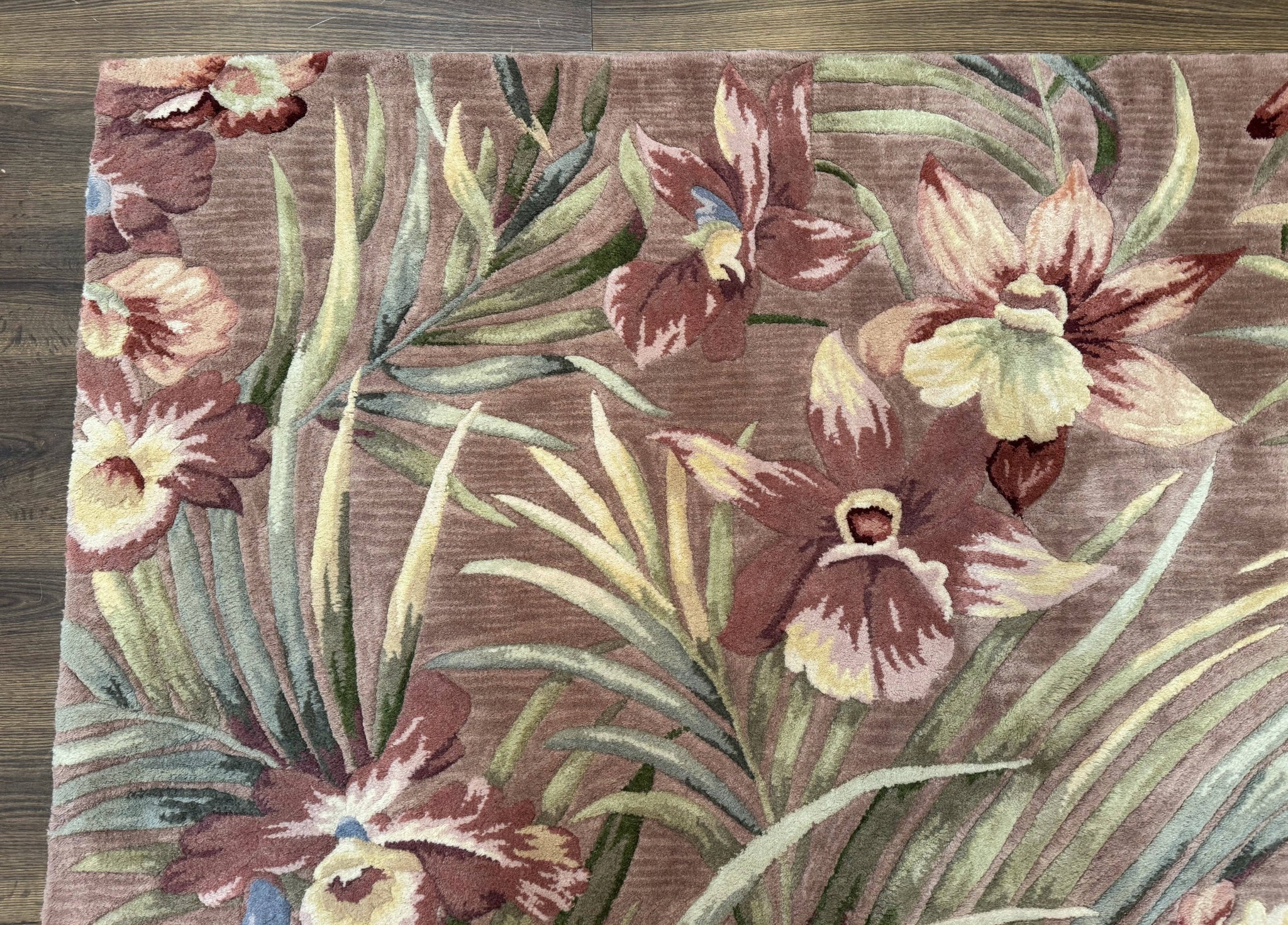 Hand Tufted Floral Rug 5x8, Light Rose Wool Carpet by Jewel Rugs