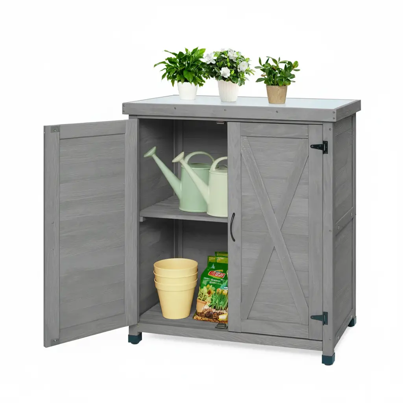 Potting Bench with Storage Cabinet and Metal Table Top by HouseOfZazla