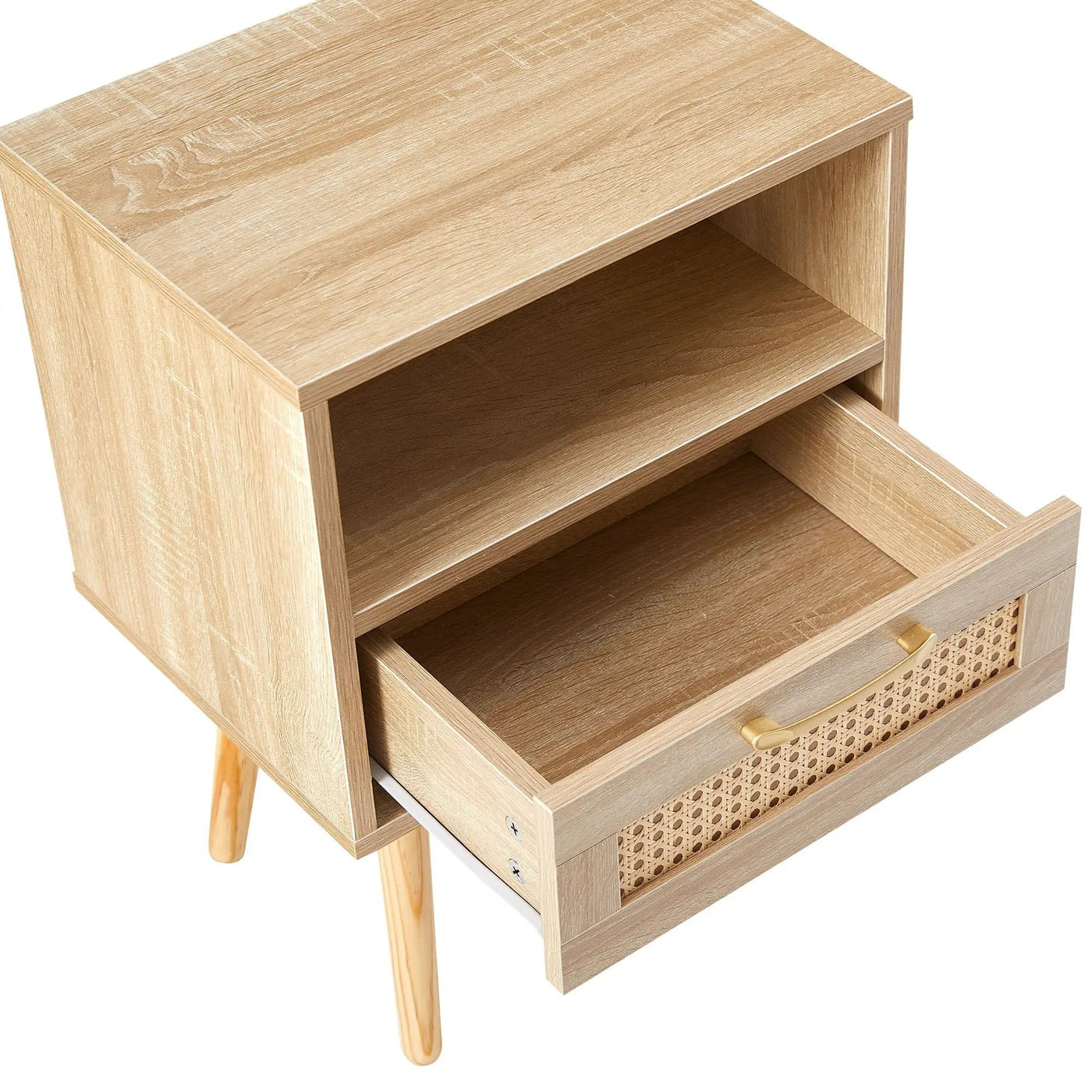 15.75" Rattan End Table With Drawer And Solid Wood Legs, Modern Nightstand, Side Table For Living Room, Bedroom by HouseOfZazla