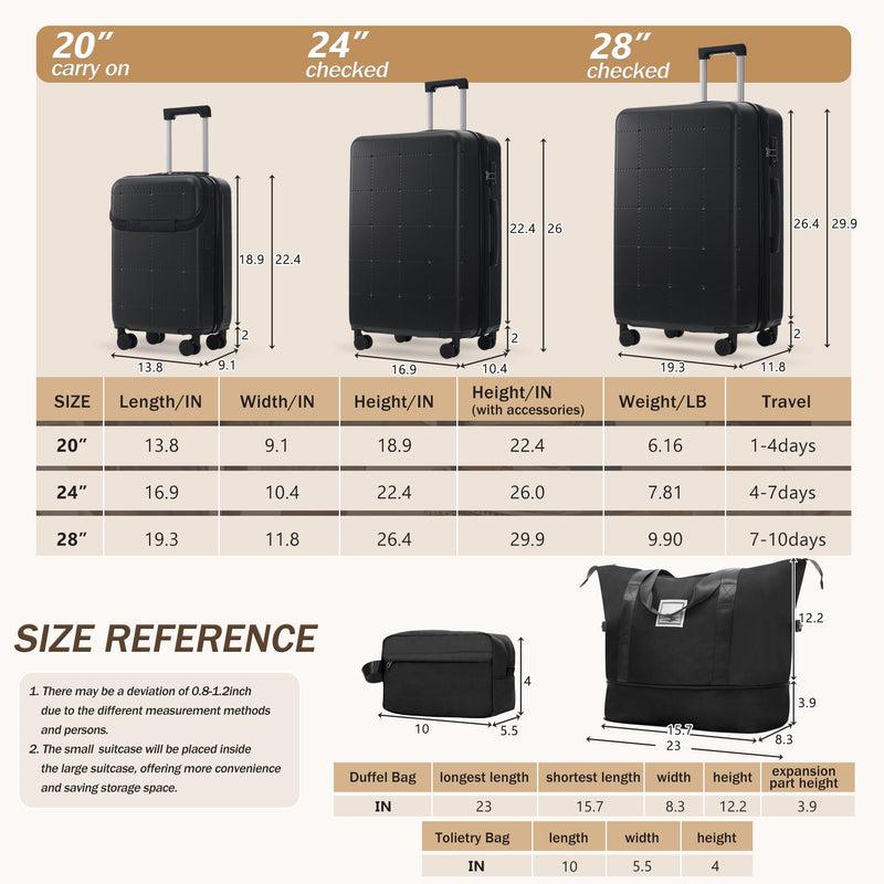 Hardside Luggage Set 5 Piece with USB Port & TSA Lock - Black, photo 2 of 10