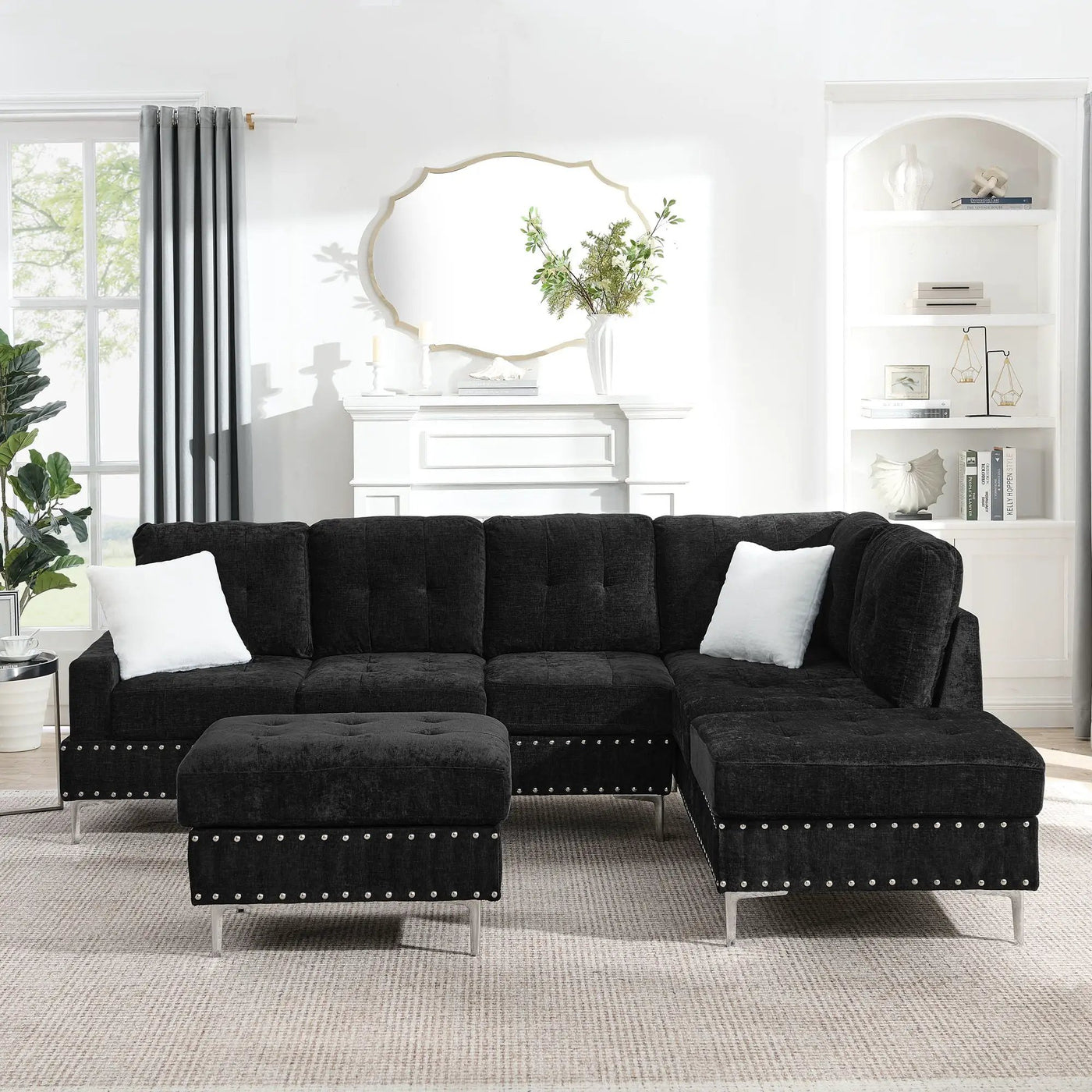 L-Shaped Sectional Sofa With Chaise And Storage Ottoman, Includes 2 Pillows by Unique Piece Furniture