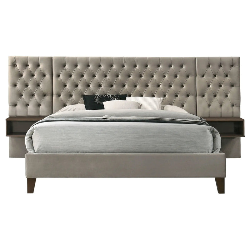 Marley Upholstered Eastern King Wall Panel Bed Light Brown by Unique Piece Furniture