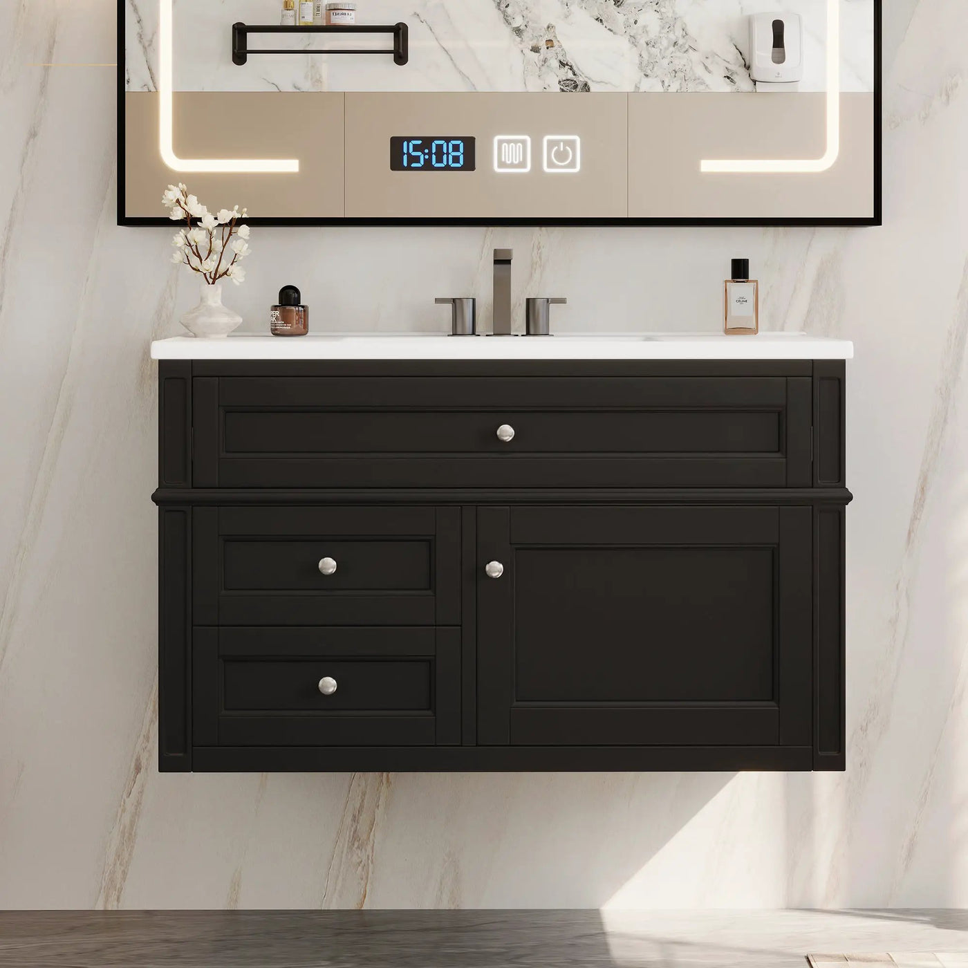 36" Wall Mounted Bathroom Vanity with Ceramic Sink and Storage by HouseOfZazla