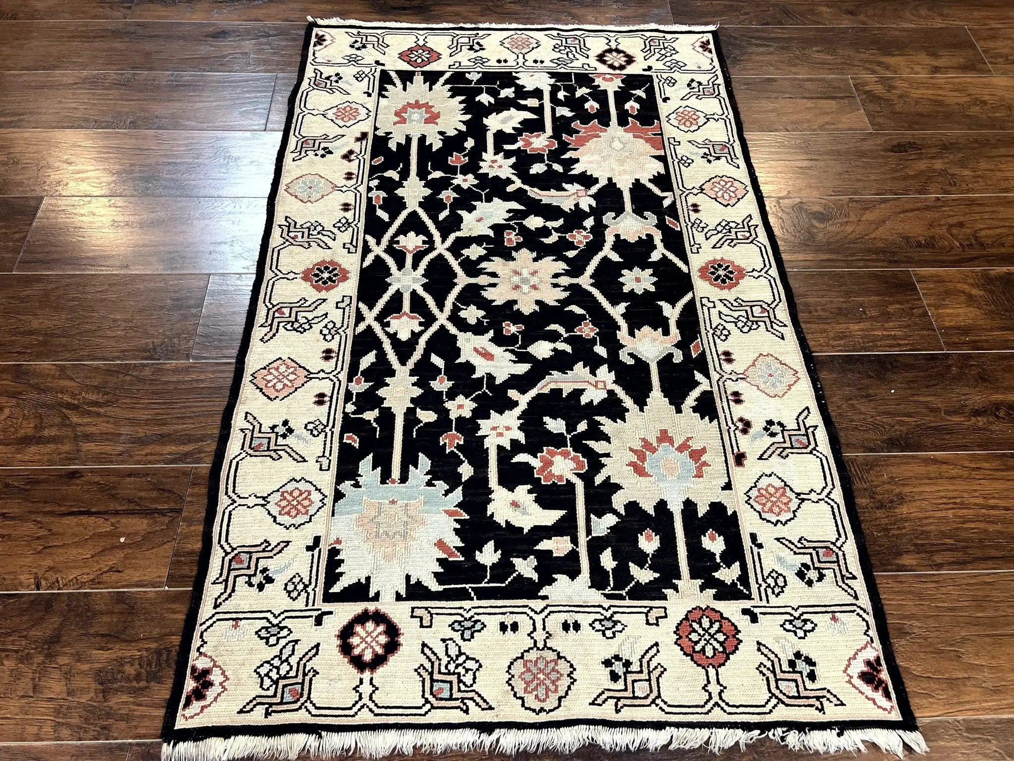 Turkish Flatweave Kilim Rug 3x5, Black, Handmade Vintage Wool Carpet by Jewel Rugs