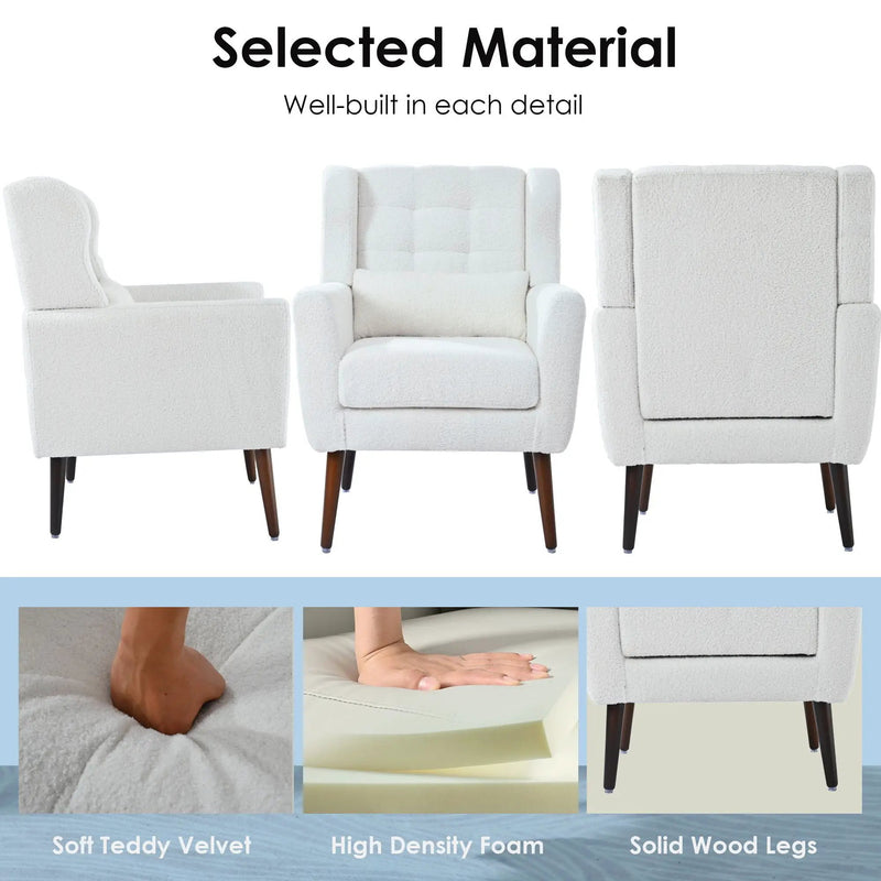 Modern Accent Chair, Arm Chairs For Living Room, Upholstered Mordern Armchair, Comfy Soft Padded Lounge Chair In Small Space, Bedroom, With Pillow, Solid Wood Leg by Unique Piece Furniture