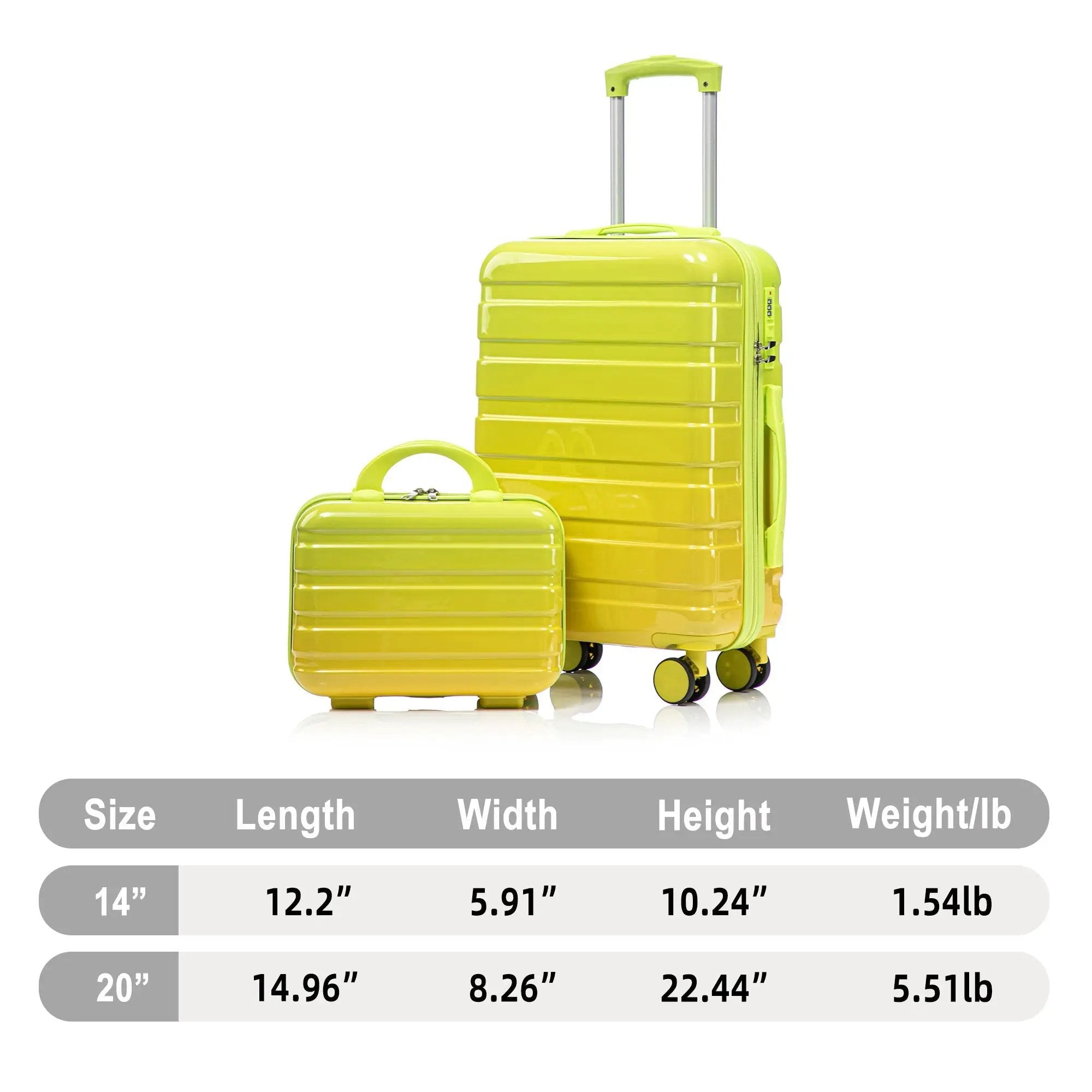 14'/20' 2-Piece PC Spinner Wheel Luggage Set with Gradient Color and Lock by HouseOfZazla