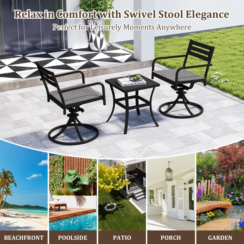 Outdoor Metal Swivel Patio Set - 2 Armchairs & Table by HouseOfZazla
