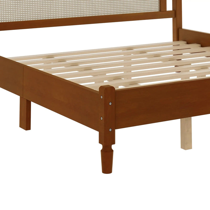 King Size Wooden Platform Bed with Rattan Headboard by HouseOfZazla