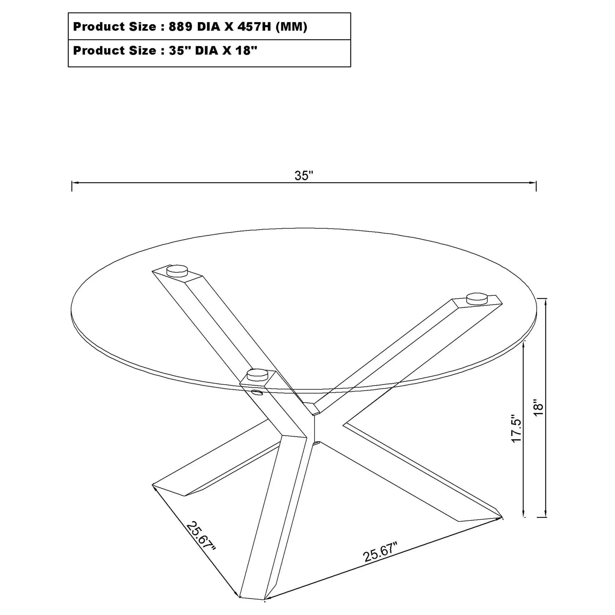 Kenzie Round Tempered Glass Top Cocktail Coffee Table Chrome by Unique Piece Furniture