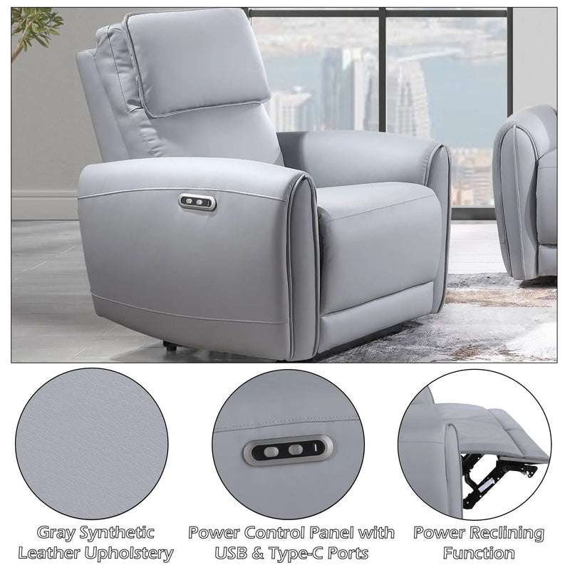 Jeromie - Power Motion Recliner With USB Port - Gray by HouseOfZazla