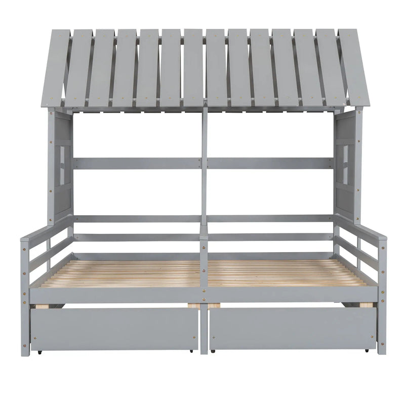 House Platform Beds With 2 Drawers, Side By Side Design by Unique Piece Furniture