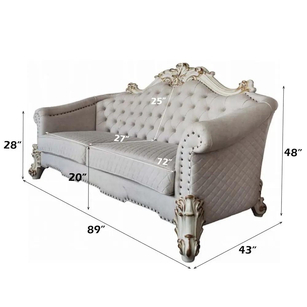 Vendome II - Sofa With 6 Pillows - Two Tone Ivory Fabric & Antique Pearl by Unique Piece Furniture