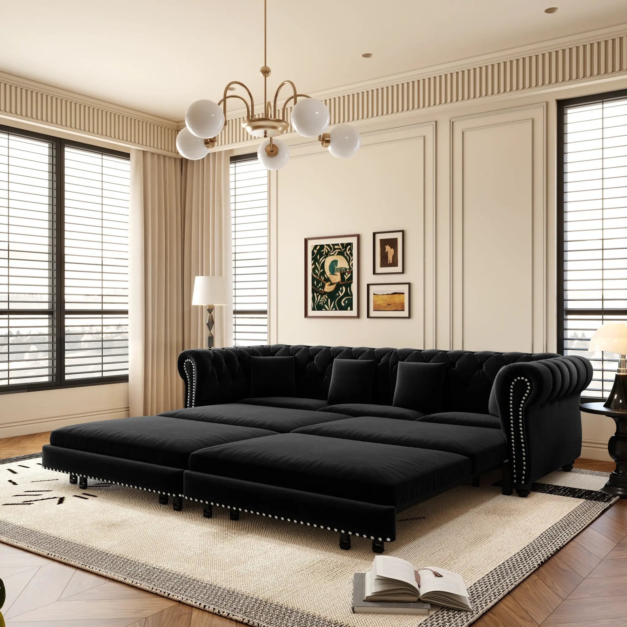 Chesterfield Sofa Bed - 3-in-1 Convertible Velvet Sofa by HouseOfZazla