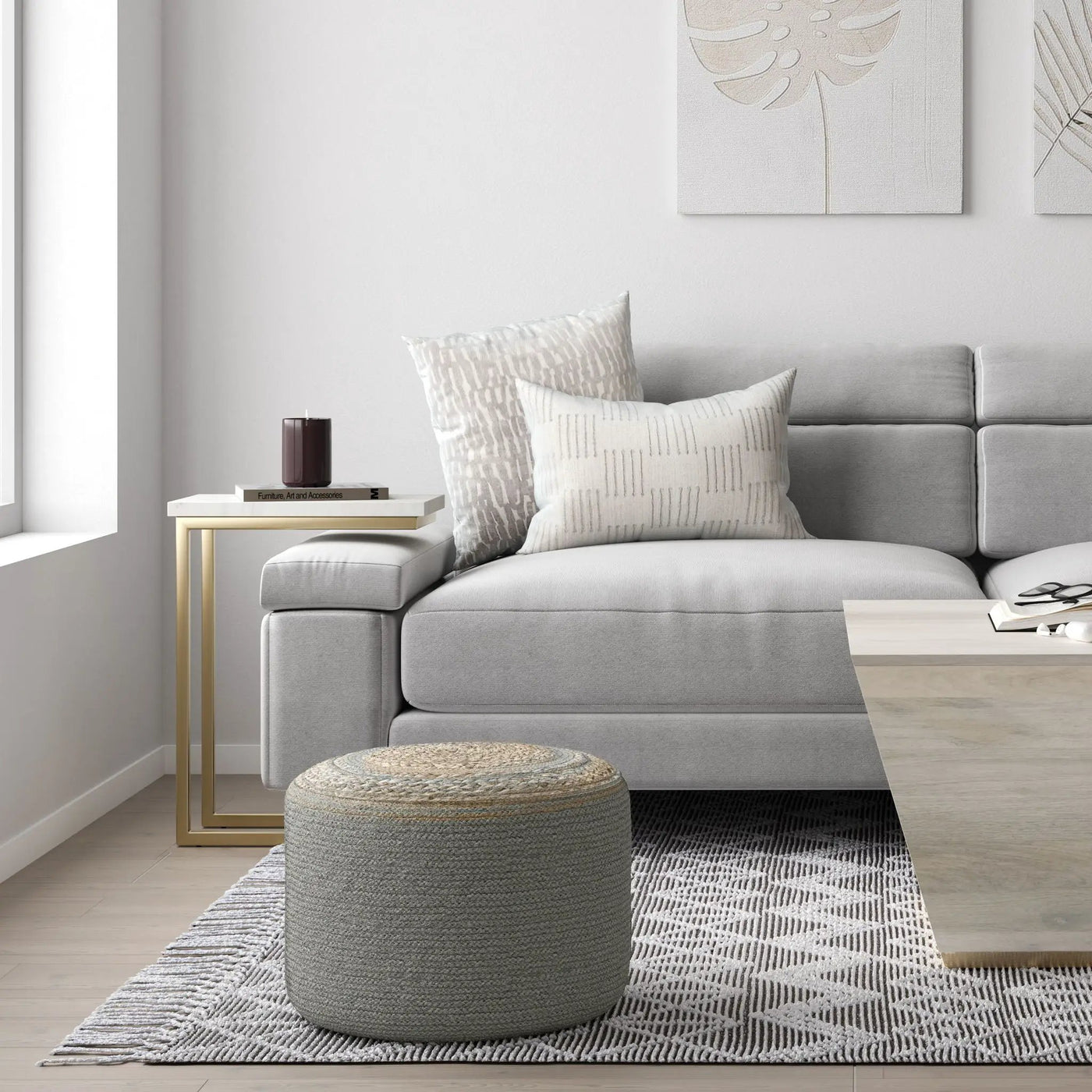 Serena - Handcrafted Round Braided Pouf by HouseOfZazla
