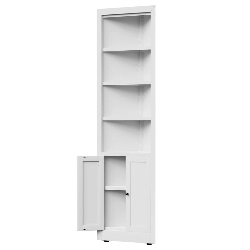 Tall Corner Storage Cabinet With 2 Doors, 5-Tier With Adjustable Shelves, Freestanding - White by HouseOfZazla