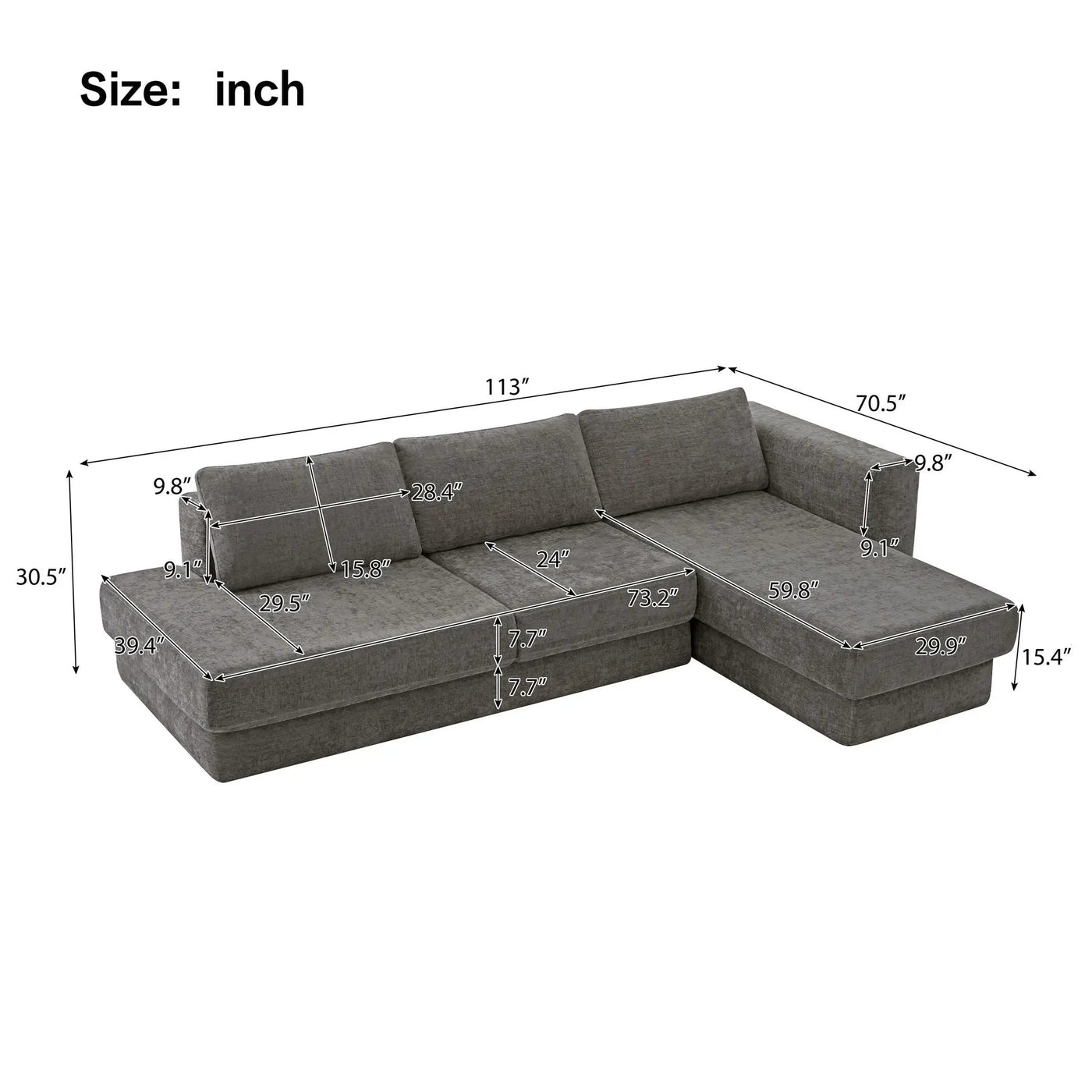 L-Shaped Modular Sofa With Double Layer Cushion by HouseOfZazla