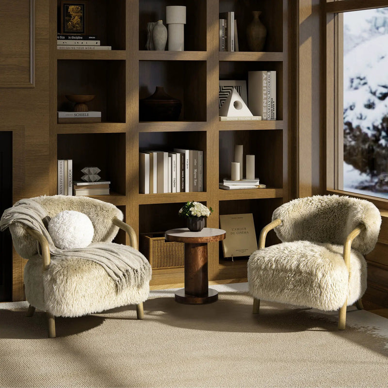 Becker - Rustic Oak Sheepskin Upholstered Accent Arm Chair - Taupe Beige by Unique Piece Furniture