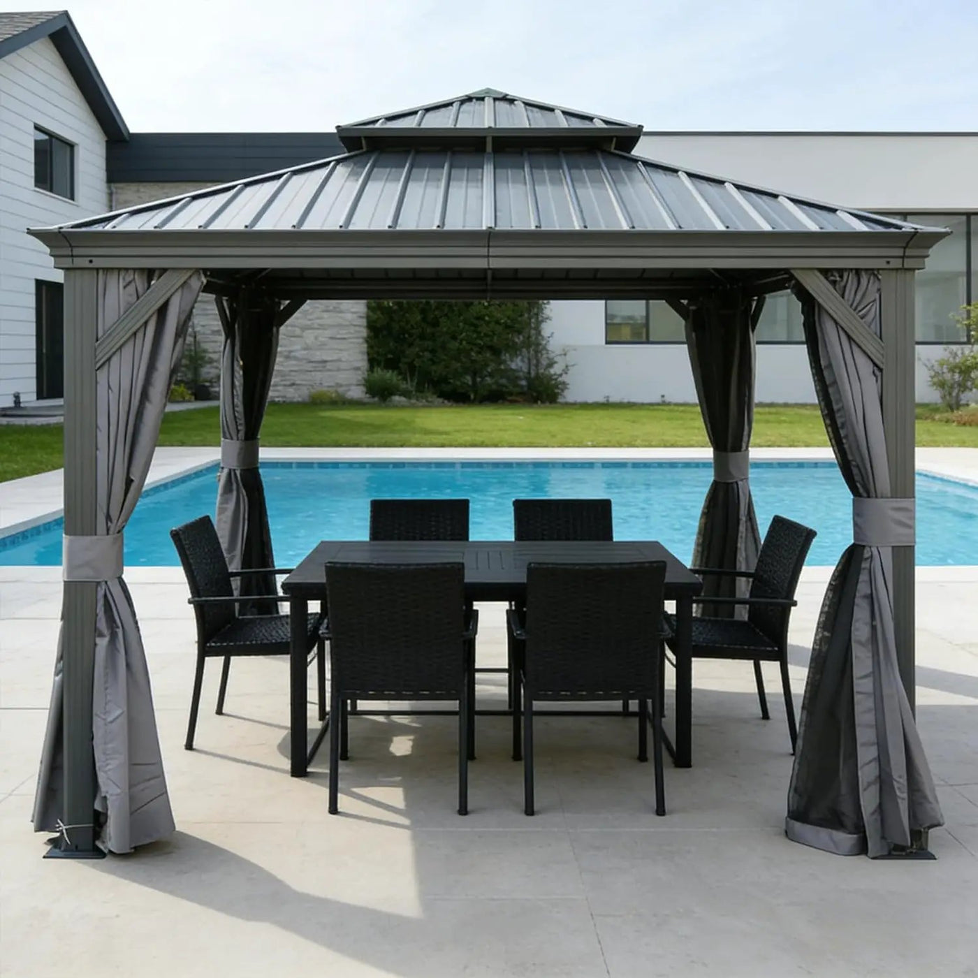 13x13FT Outdoor Hardtop Gazebo with Galvanized Steel Double Roof by HouseOfZazla