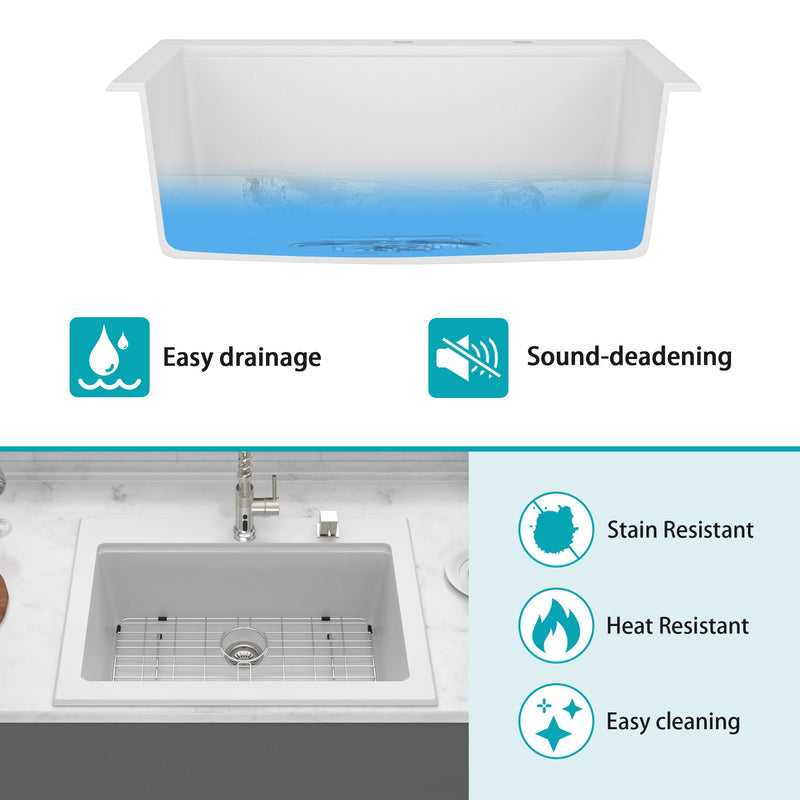 Quartz Kitchen Sink 30" X 22" Granite Composite Workstation Drop In Sink - White by HouseOfZazla