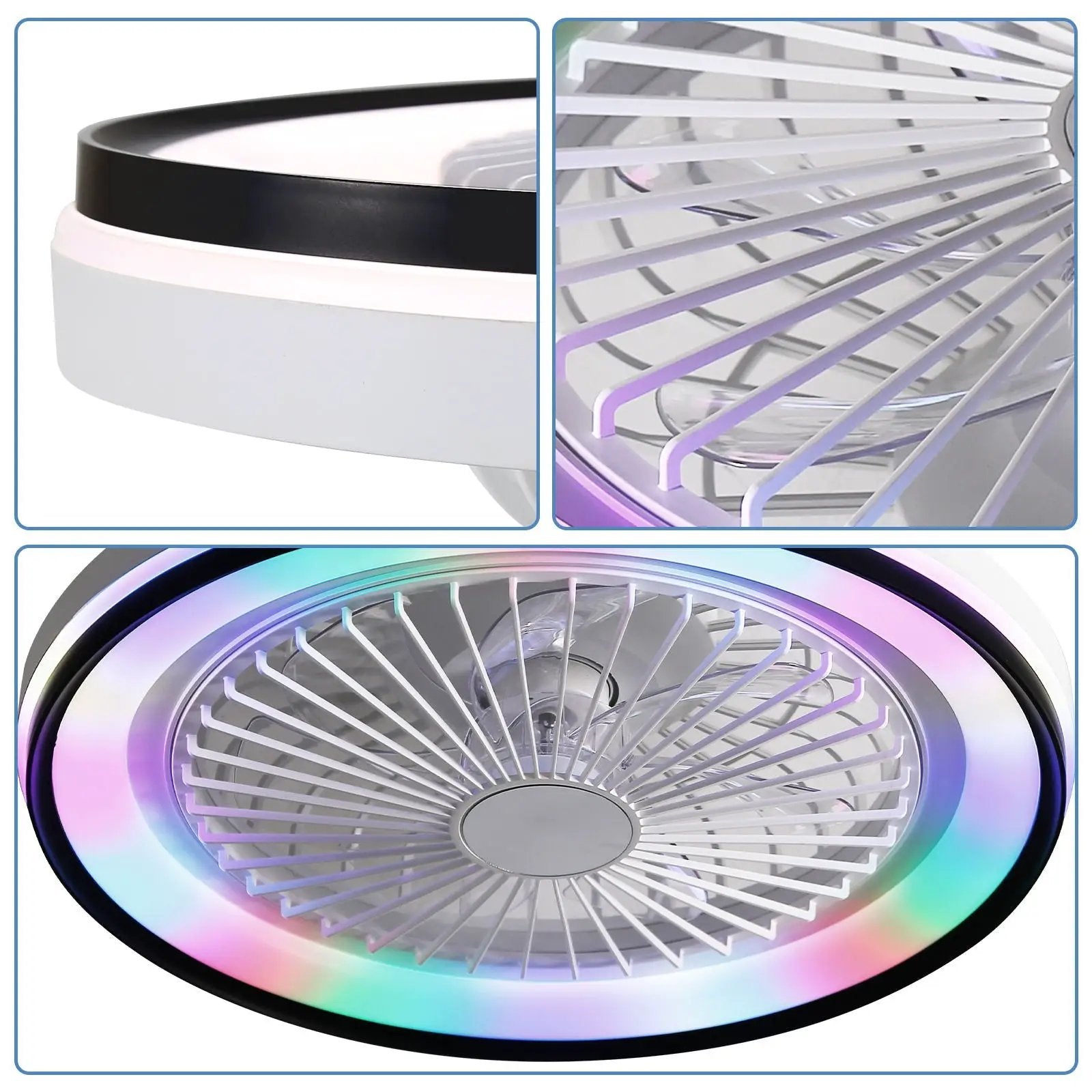 RGB Dimmable LED Enclosed Ceiling Fan With Light Flush Mount Bladeless, 6 Speed, Remote Control - White by Unique Piece Furniture