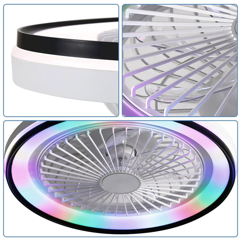 RGB Dimmable LED Enclosed Ceiling Fan With Light Flush Mount Bladeless, 6 Speed, Remote Control - White by Unique Piece Furniture