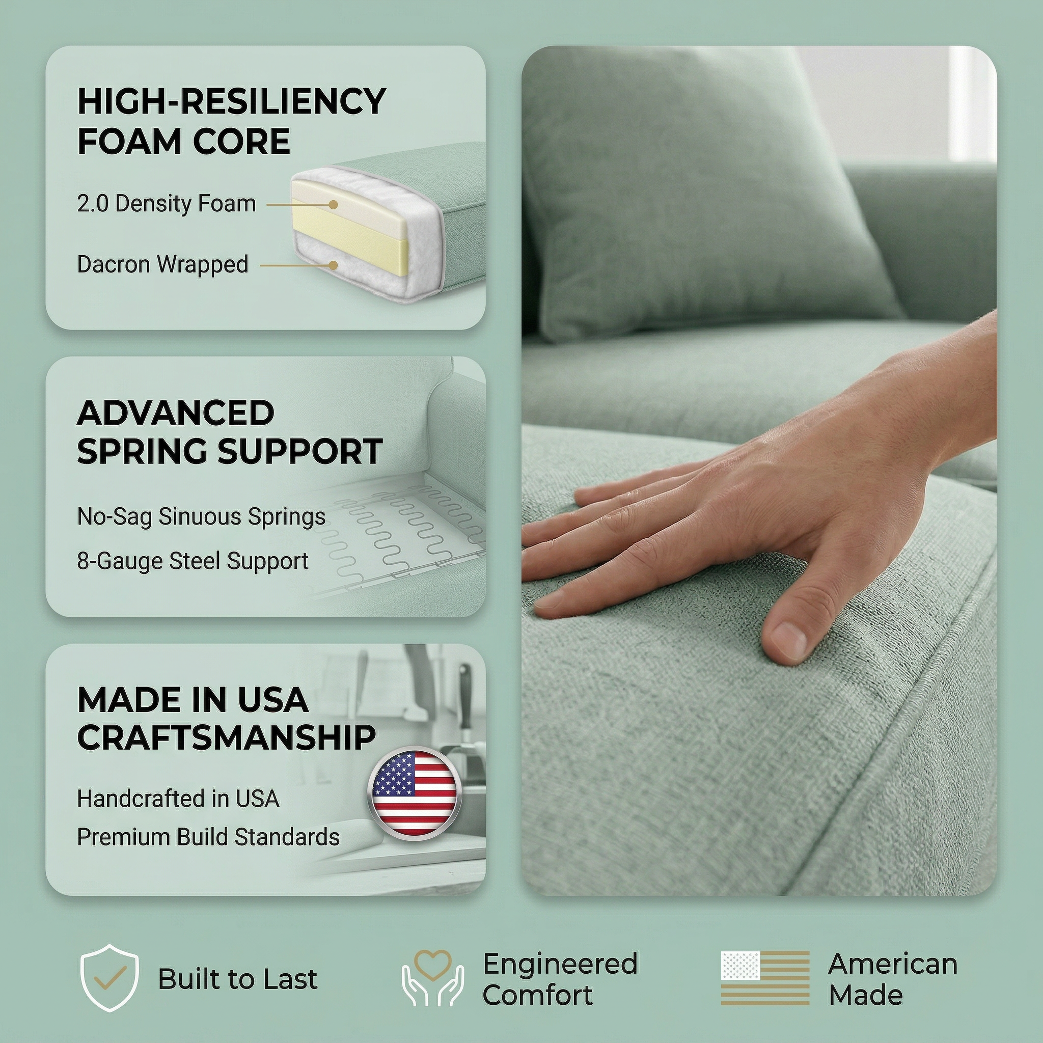 Irlanda Sofa – Made in USA, Custom Fabric Options by HouseOfZazla