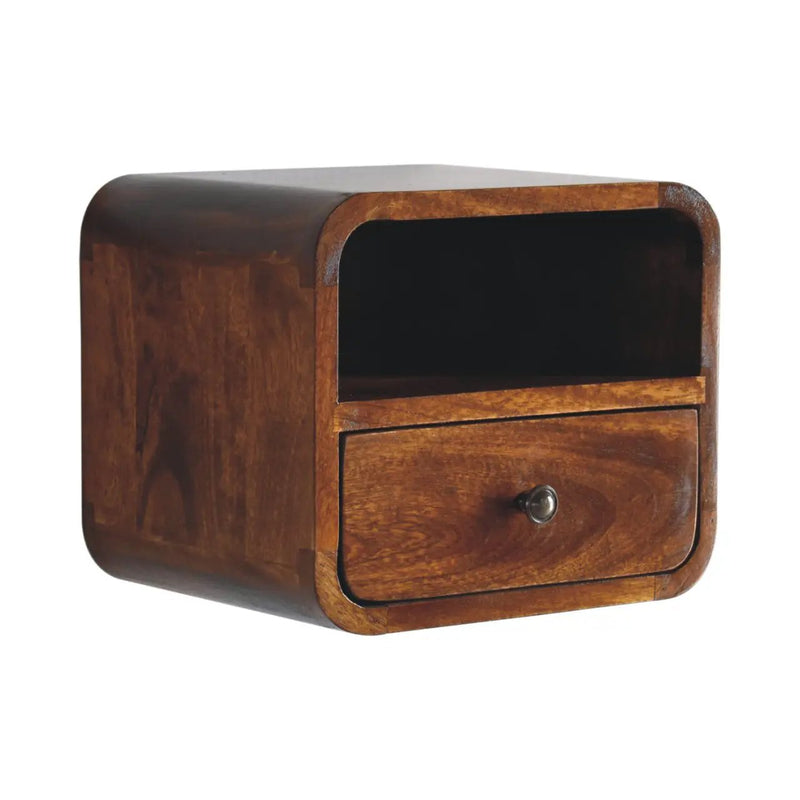 Extra Mini Wall-Mounted Curved Chestnut Nightstand by HouseOfZazla