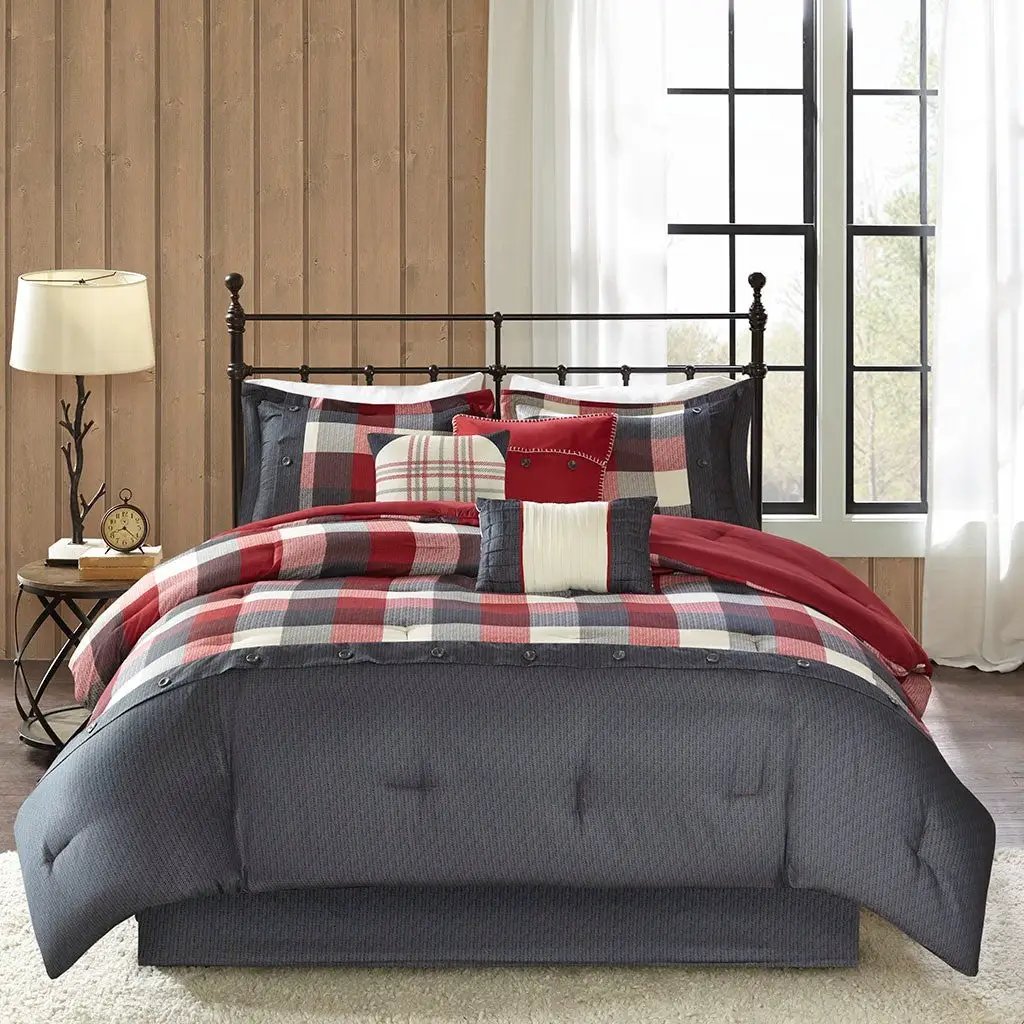 7 Piece Herringbone Comforter Set Red King by HouseOfZazla