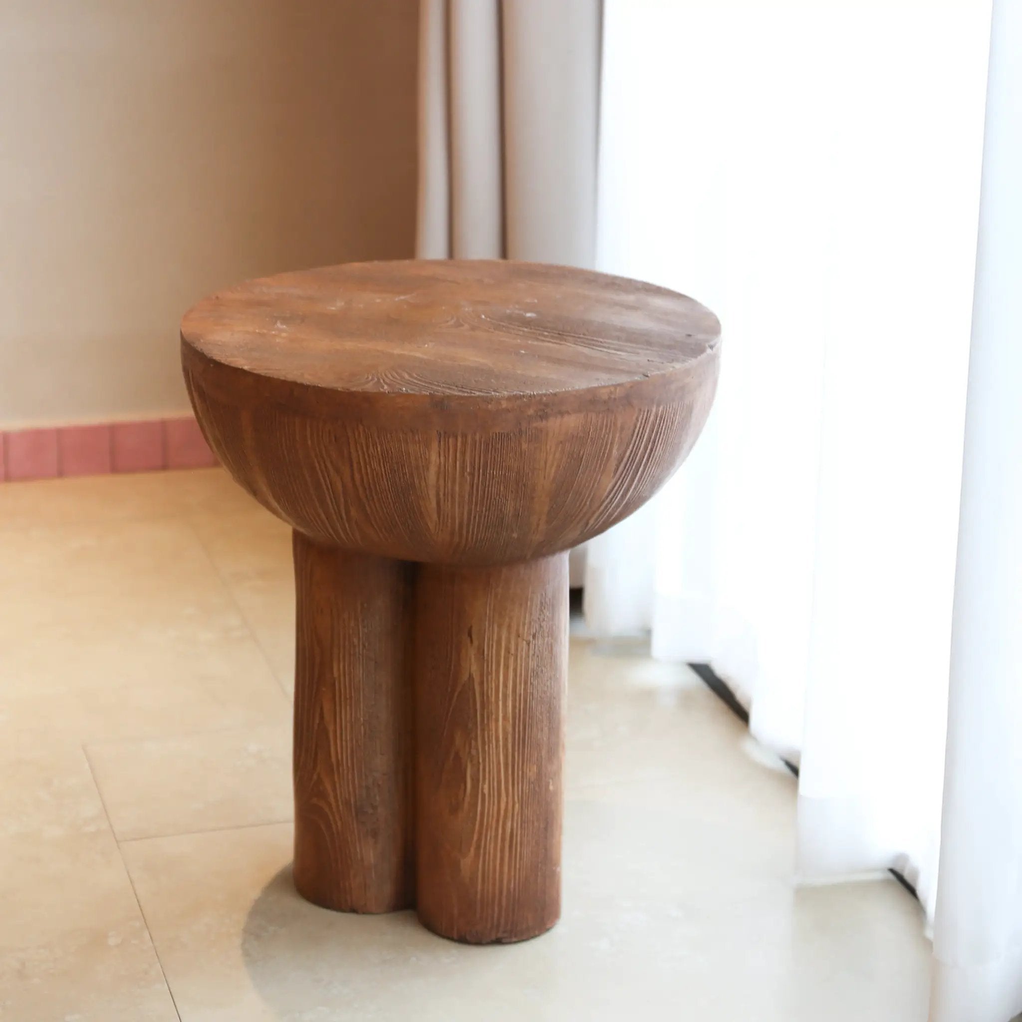 Iris Outdoor Patio Three-Legged Wood-Grain Side Table by HouseOfZazla