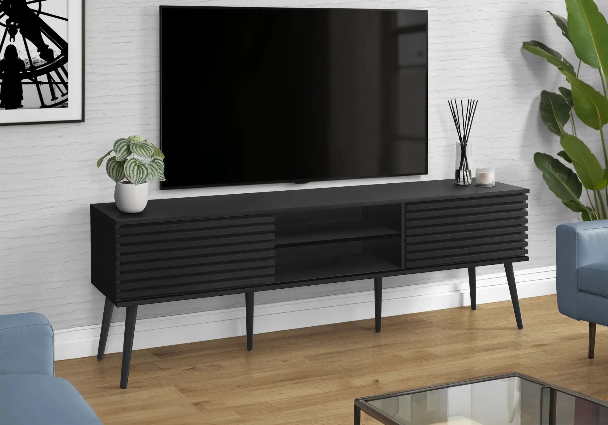 Contemporary 72-Inch Black TV Stand with Storage by HouseOfZazla