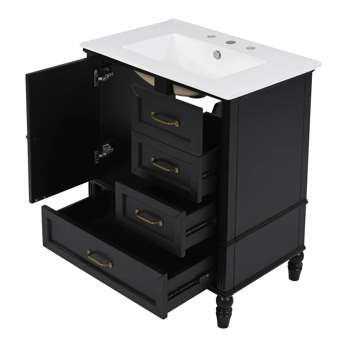 30" Bathroom Vanity With Sink, 3 Drawers, Adjustable Feet by HouseOfZazla