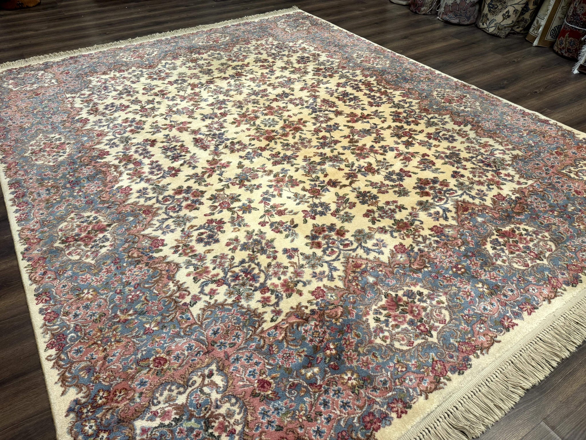 8.8 x 10.6 Karastan Kirman Rug #788, Wool Vintage Discontinued Floral Carpet by Jewel Rugs
