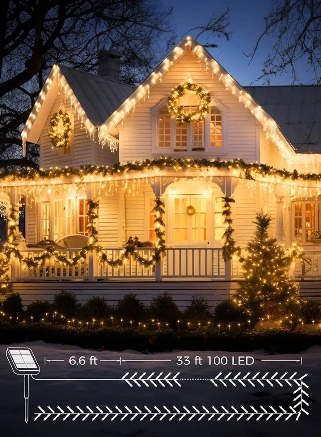 33Ft Solar Led string light 100LED Light-Green Wire by Outdoor Solar Outlet